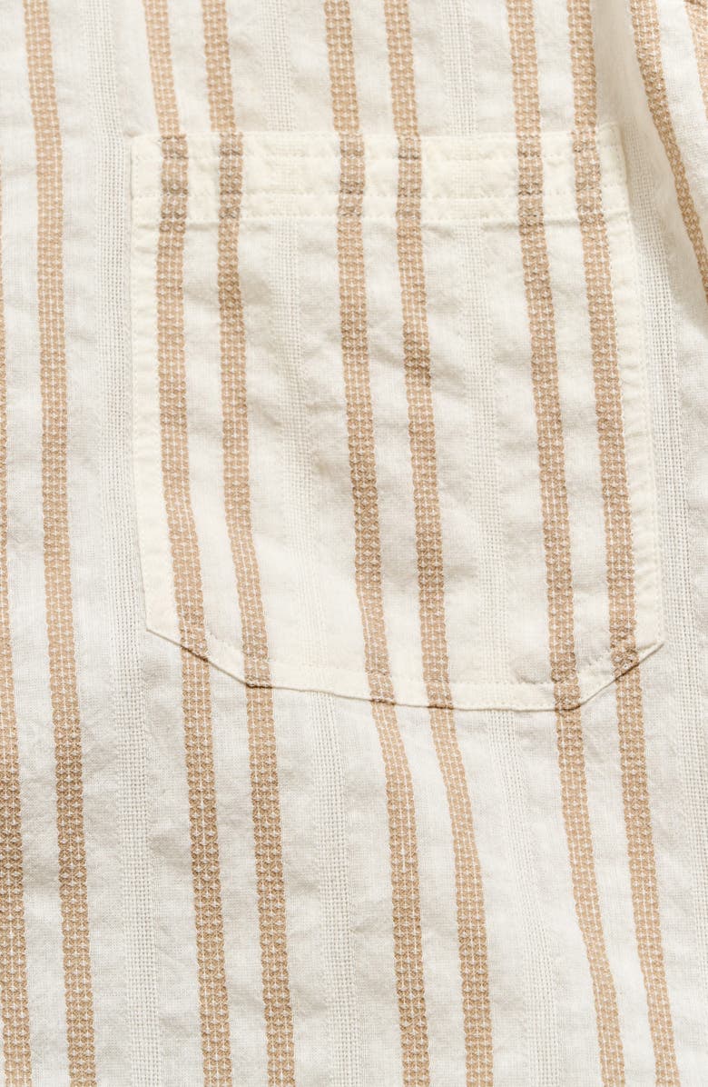 Billy Reid Dobby Stripe Short Sleeve Cotton & Linen Button-Up Shirt, Alternate, color, Tinted White/ Khaki