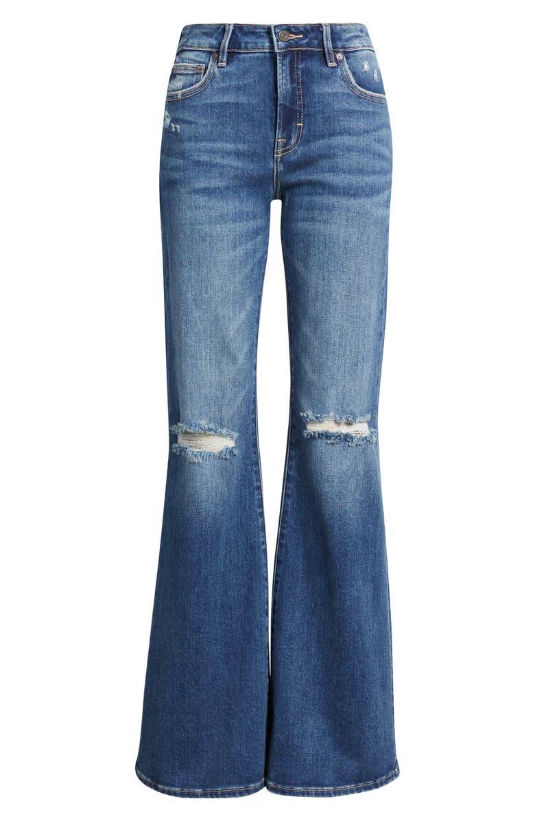 HIDDEN JEANS Ripped Mid Rise Flare Jeans, Alternate, color, Dark Wash