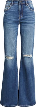 HIDDEN JEANS Ripped Mid Rise Flare Jeans
