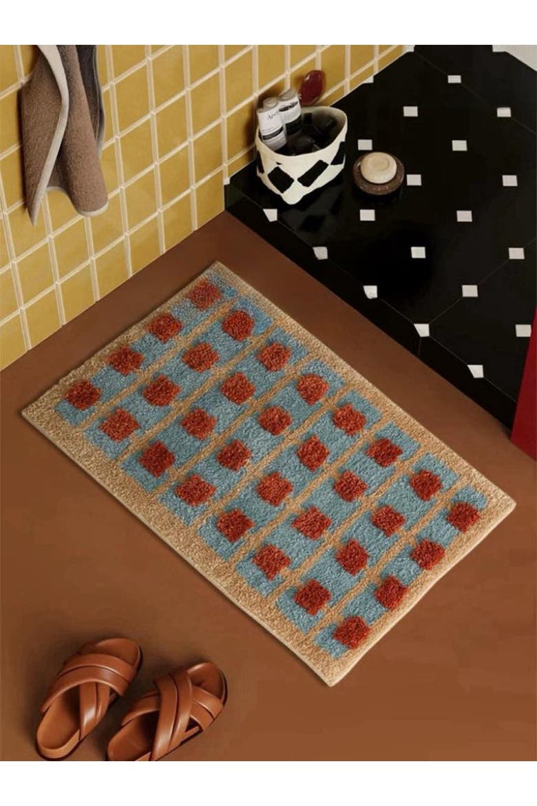 Ultra Soft Retro Whimsical Grid Bath Rug, Alternate, color, Multicolor
