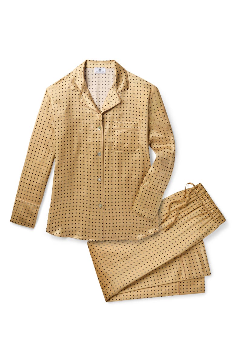 Petite Plume Dot Print Silk Pajamas, Alternate, color, Gold