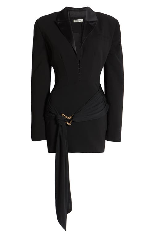 Shop Mistress Rocks Draped Long Sleeve Blazer Minidress In Black