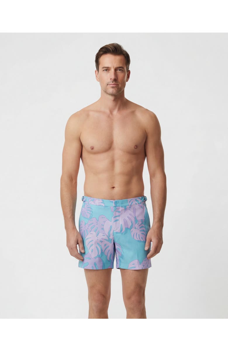 Lords of Harlech Monstera Floral Mens Tailored Swim Short, Main, color, Monstera Floral Teal