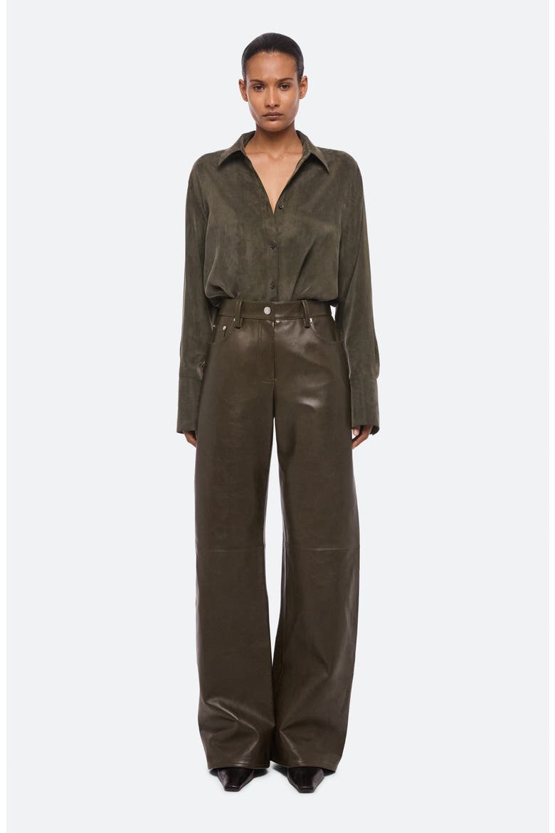 Relaxed Bootcut Leather Pants, Alternate, color, DARK MOSS/ BLACK
