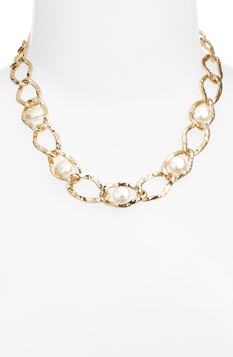 Nordstrom Embedded Faux Pearl Chain Necklace, Alternate, color,