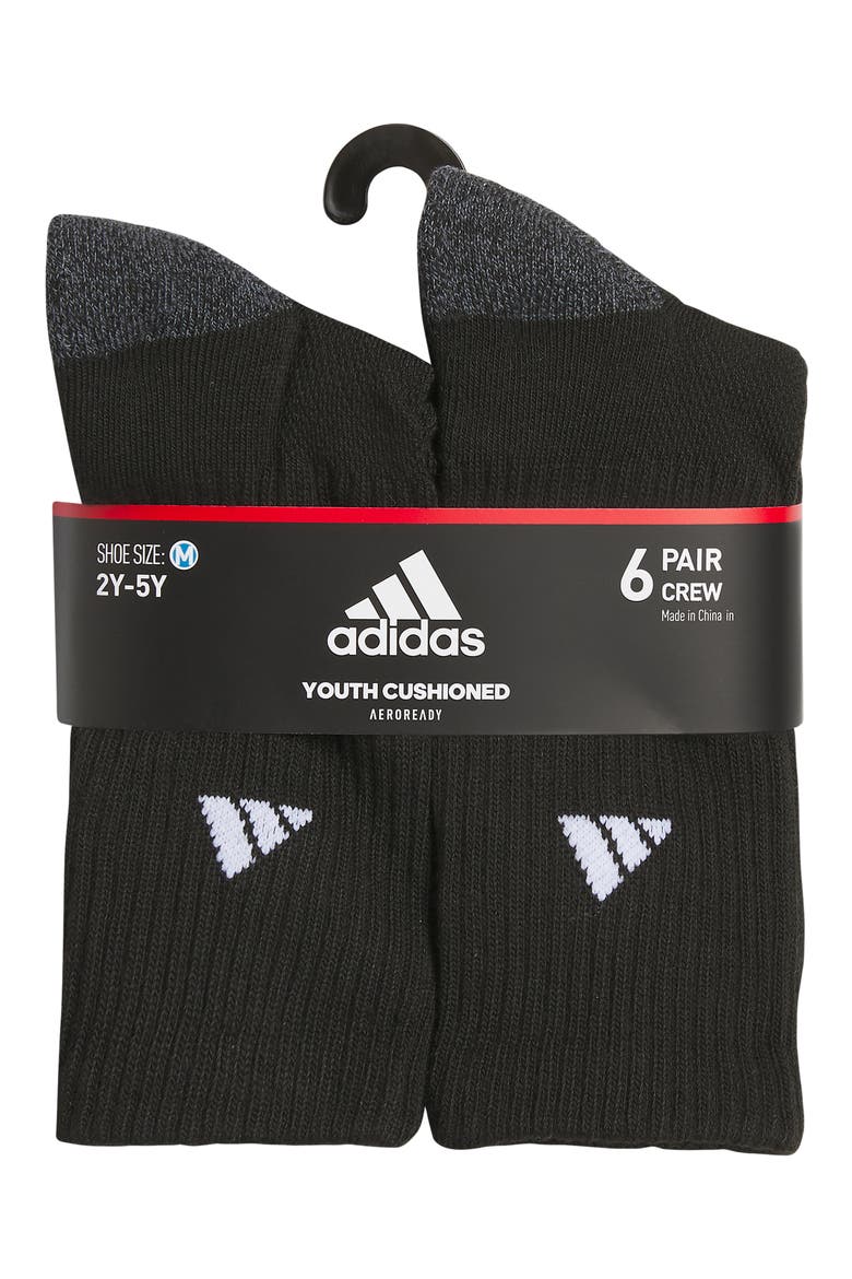 Kids' Athletic Cushioned Crew Socks - Pack of 6, Alternate, color, BLACK/ ONIX GREY/ WHITE