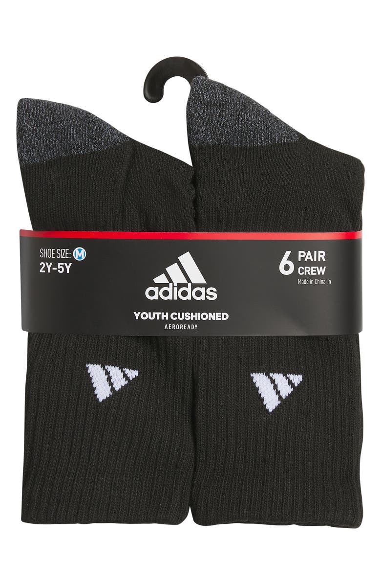 adidas Kids' Athletic Cushioned Crew Socks - Pack of 6, Alternate, color, Black/ Onix Grey/ White