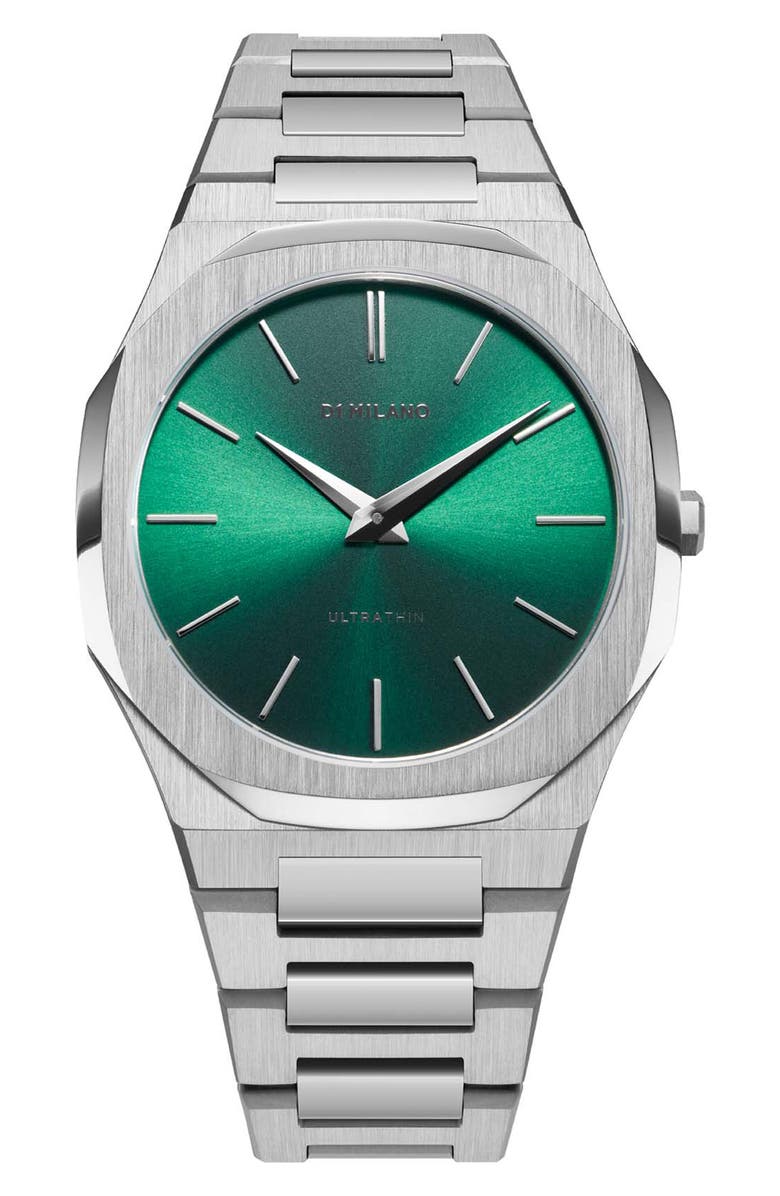 D1 Milano Scarabeo Ultra Thin Bracelet Watch, 40mm, Main, color, Silver/ Green