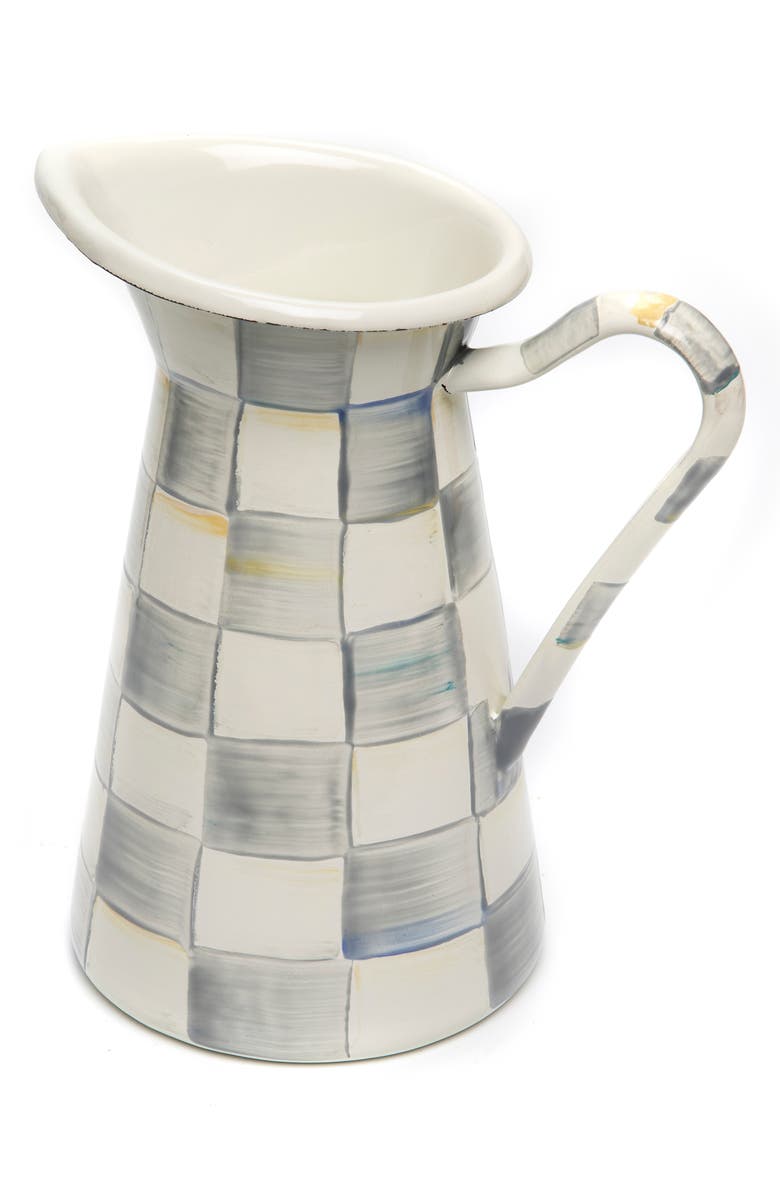 MACKENZIE CHILDS Sterling Check Medium Enameled Steel Practical Pitcher, Main, color, Grey/ White