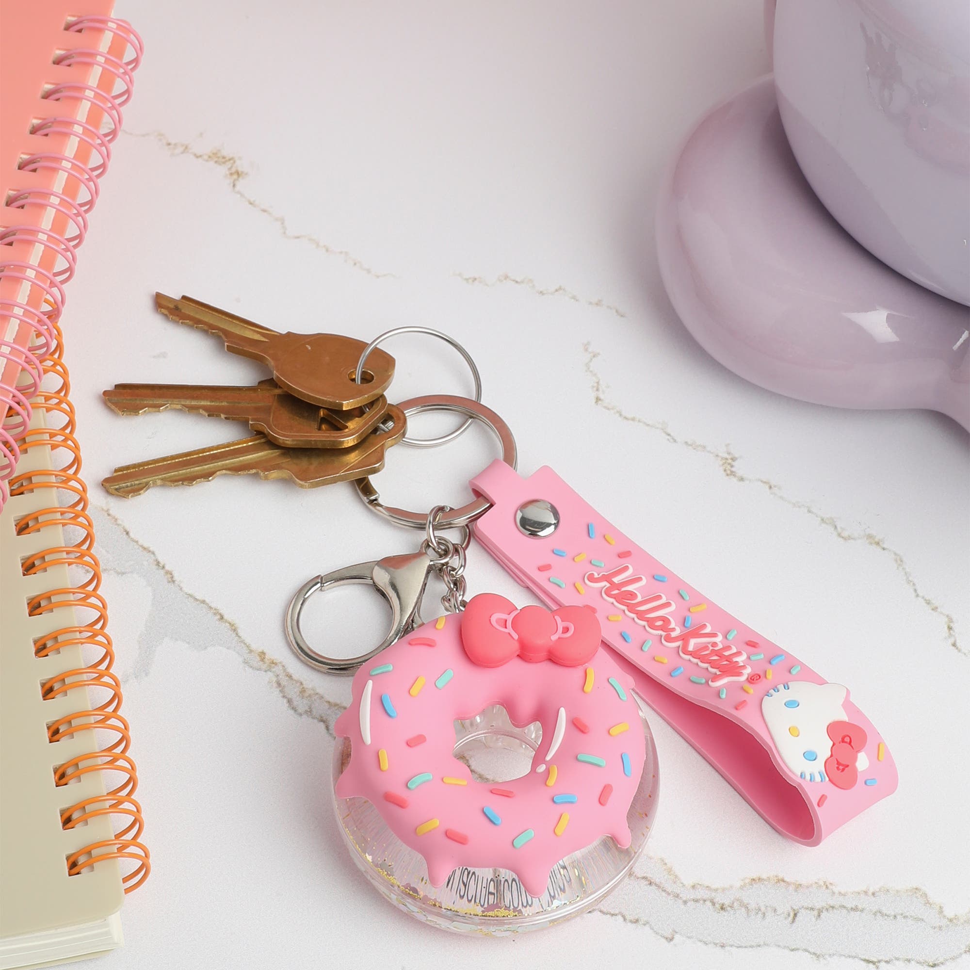 Hello Kitty Donut Keychain with Pink Strap and Sprinkles, Alternate, color, Pink