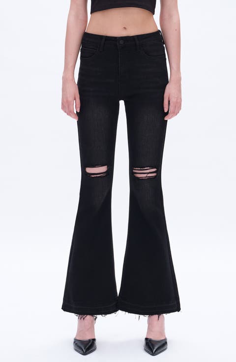 Lauren Ripped High Waist Raw Hem Flare Jeans