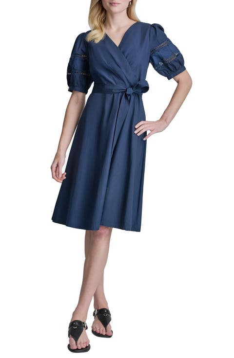 Lace Trim Faux Wrap Dress