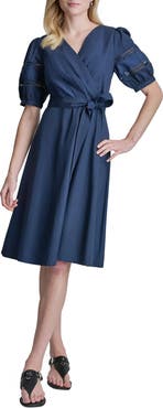 DKNY Lace Trim Faux Wrap Dress