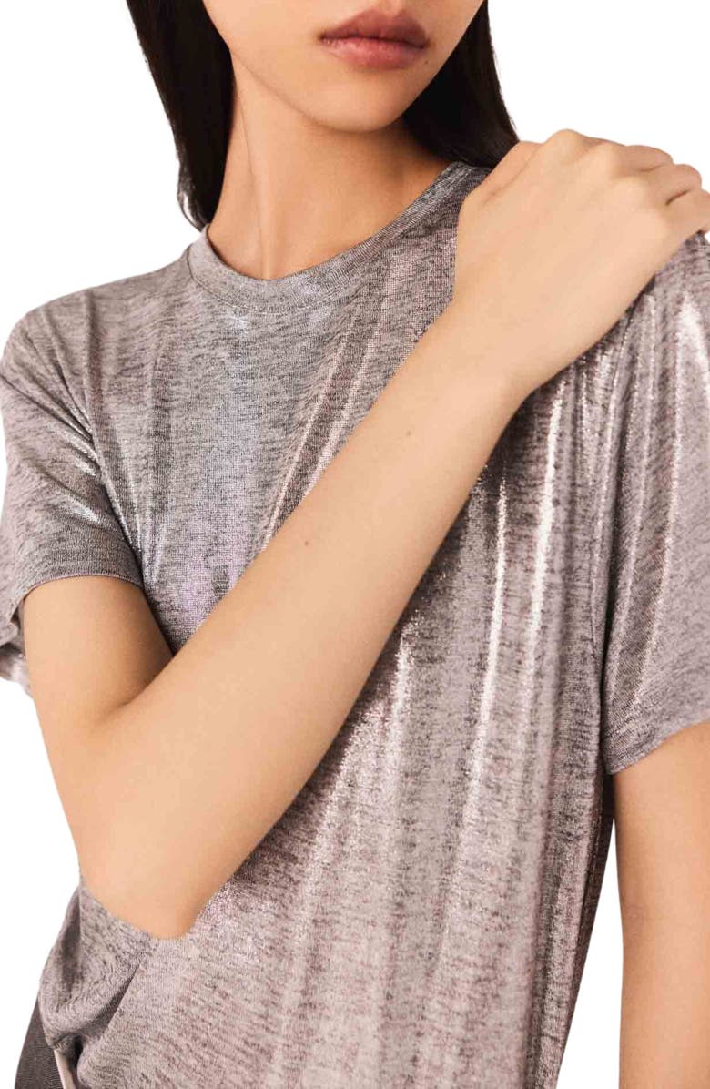 maje Metallic T-shirt, Alternate, color, Silver