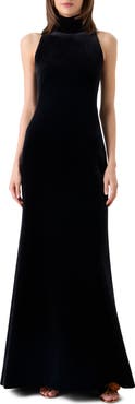 Akris Fringe Back Velvet Scuba Knit Trumpet Gown