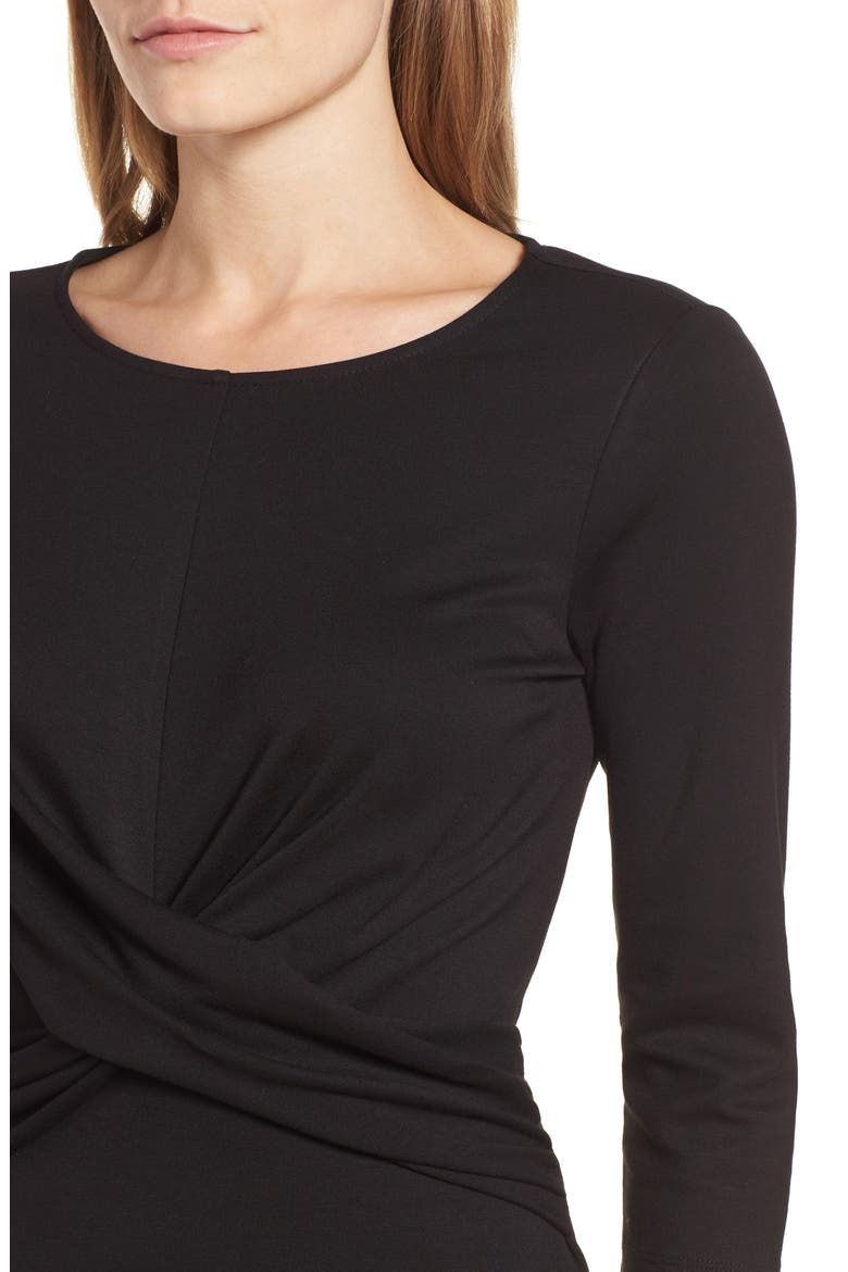 Gibson Knot Front Stretch Knit Body-Con Dress, Alternate, color, BLACK