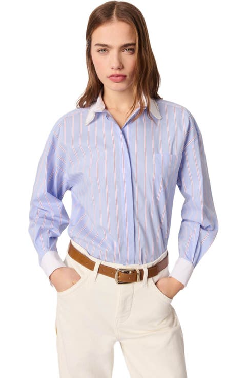 Striped shirt with beaded collar