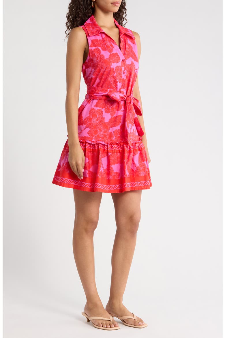 Rency Floral Zady Belted Cotton Shirtdress, Alternate, color, FUCHSIA-RED
