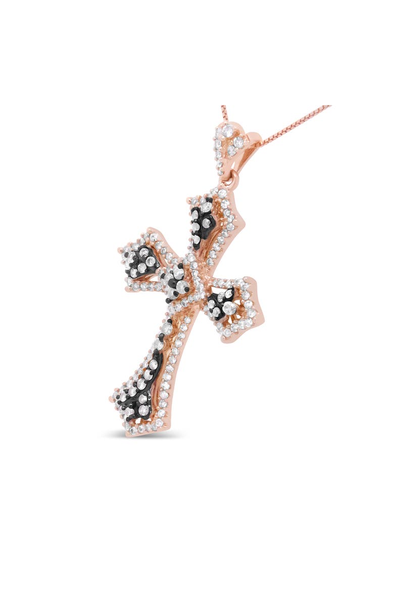 Haus of Brilliance 14K Rose Gold and Black Rhodium 1.0 Cttw Diamond St. James Budded Cross Pendant, Alternate, color, Pink