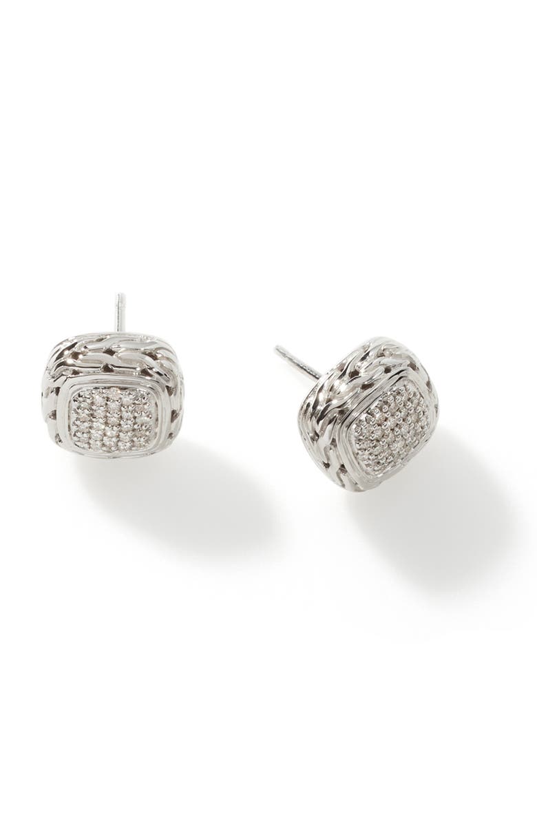 John Hardy Carved Chain Stud Earrings, Sterling Silver, Diamonds, Alternate, color, Silver