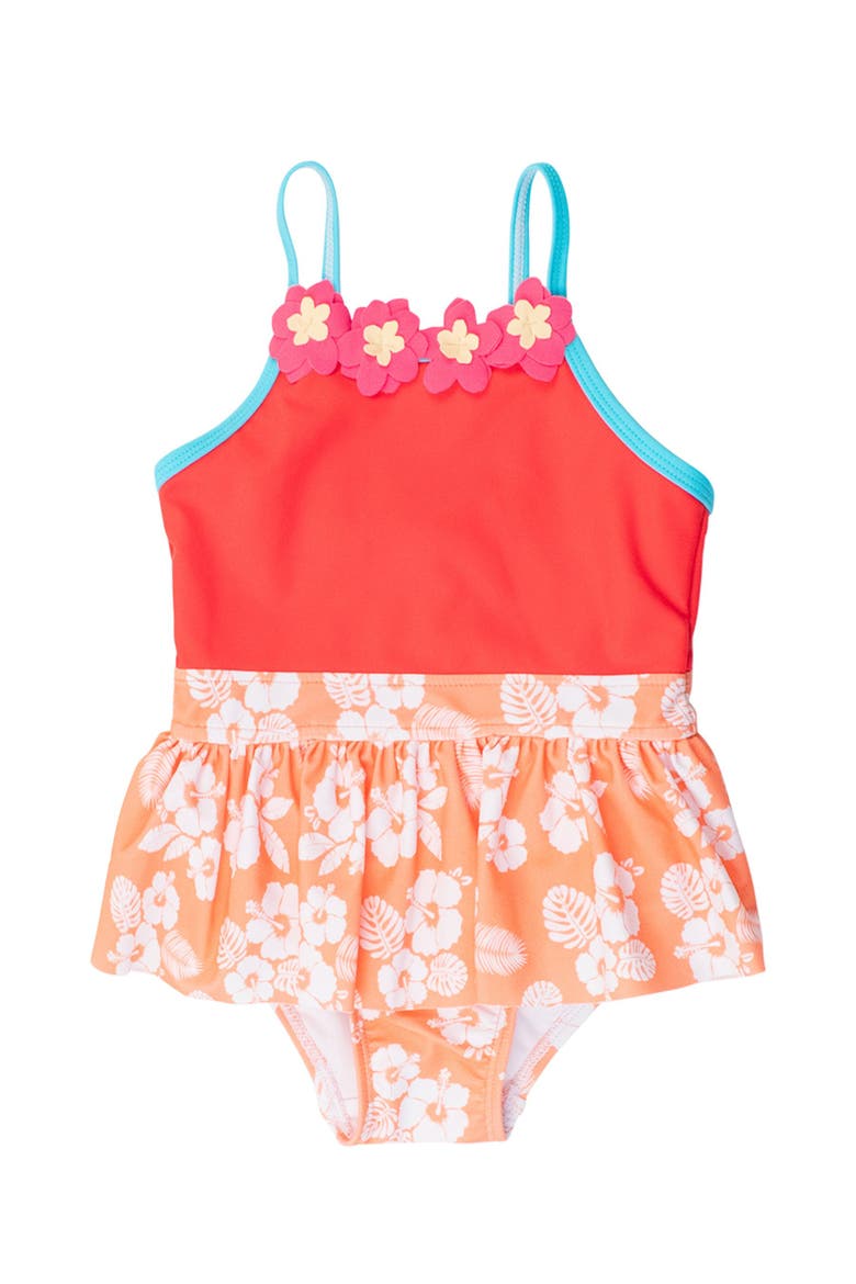 Girls UPF50+ Sun Protected Flower Skirted One Piece, Main, color, Island Princess