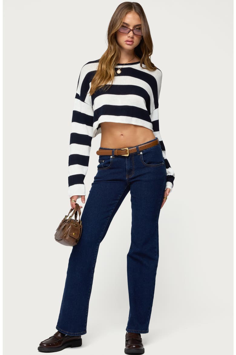 Shyrah Stripe Oversize Knit Crop Top, Alternate, color, NAVY-AND-CREAM