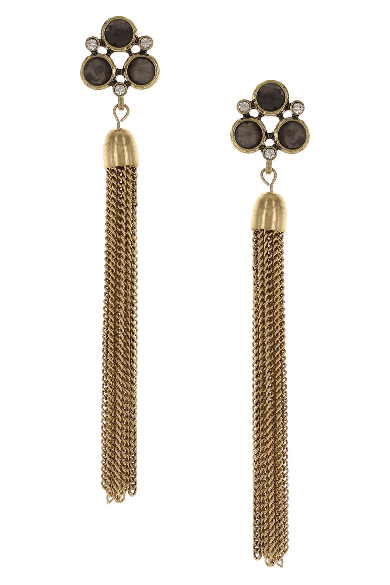Crystal Chain Tassel Earrings, Main, color, BURNISHED GOLD / GREY