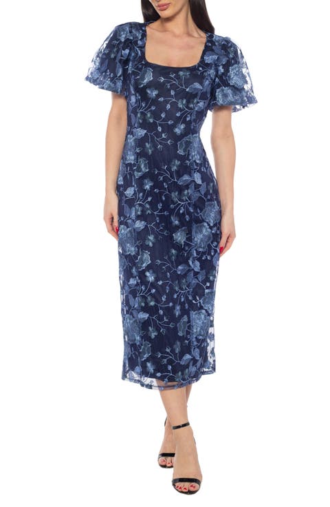 Embroidered Midi Cocktail Dress