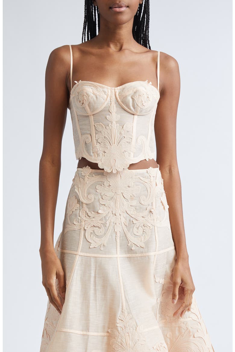 Rebellion Filigree Linen & Silk Camisole, Main, color, PEACH