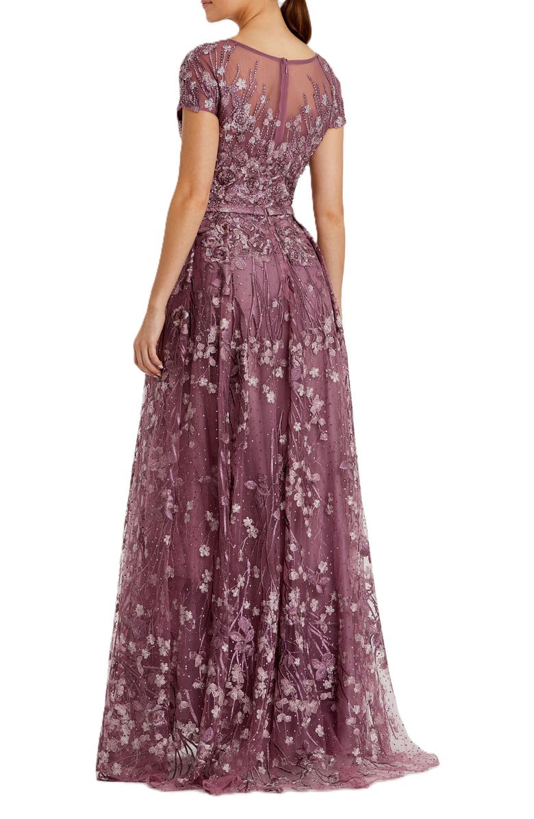 Mac Duggal Embellished Floral Cap Sleeve A Line Gown, Alternate, color, Wisteria