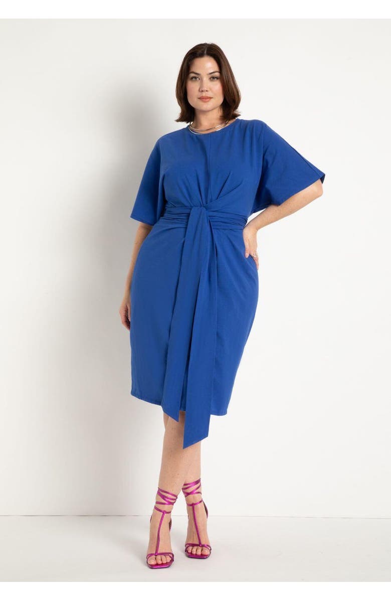 ELOQUII Cross Front Flutter Sleeve Dress, Main, color, Cobalt