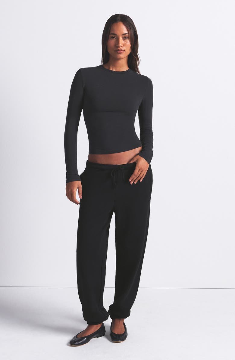 SKIMS Stretch Cotton Jersey Long Sleeve T-Shirt, Alternate, color, Soot