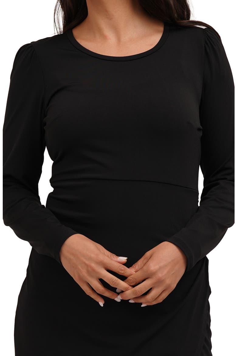 Long Sleeve Shirred Jersey Dress, Alternate, color, BLACK