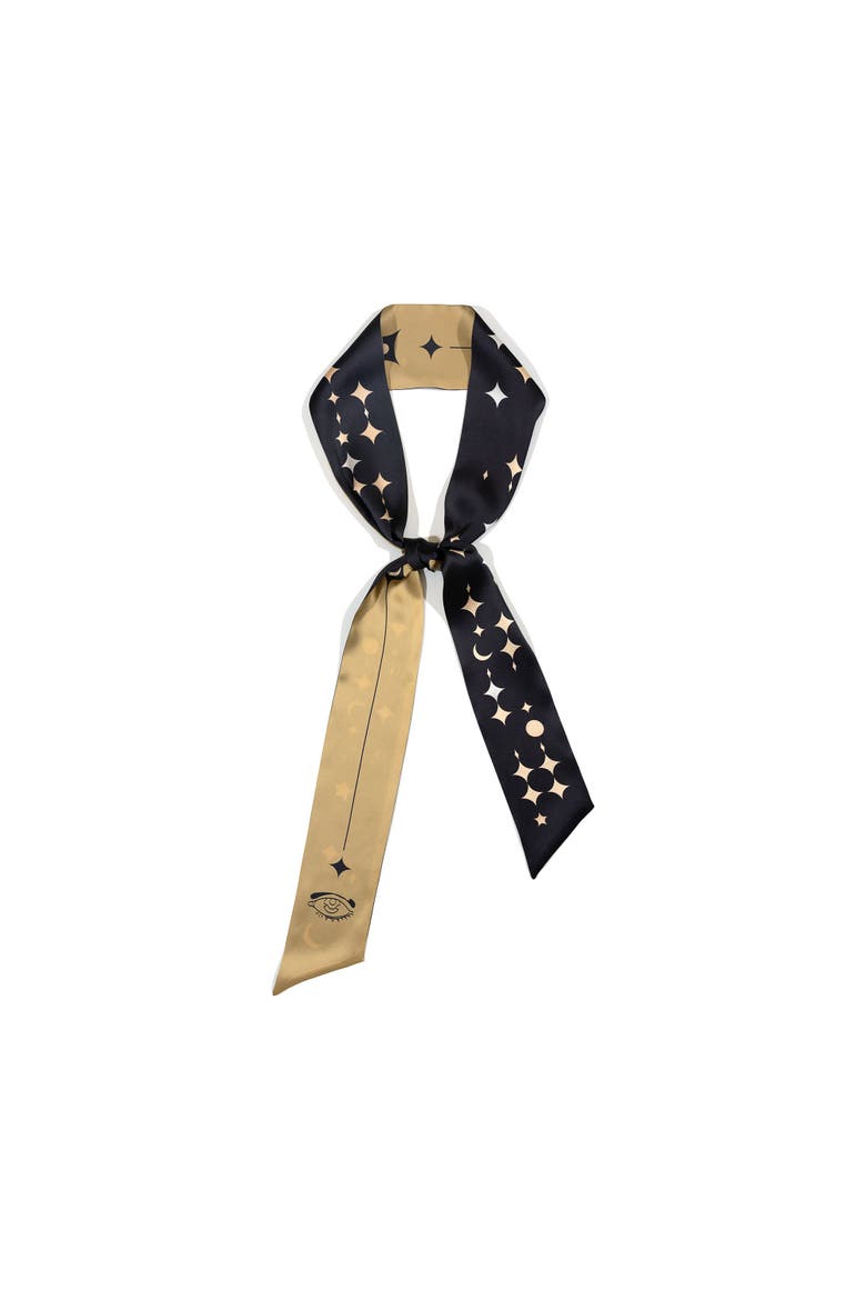 "Moonlit Stars" Silk Neck Bow Scarf, Main, color, Gold and Black