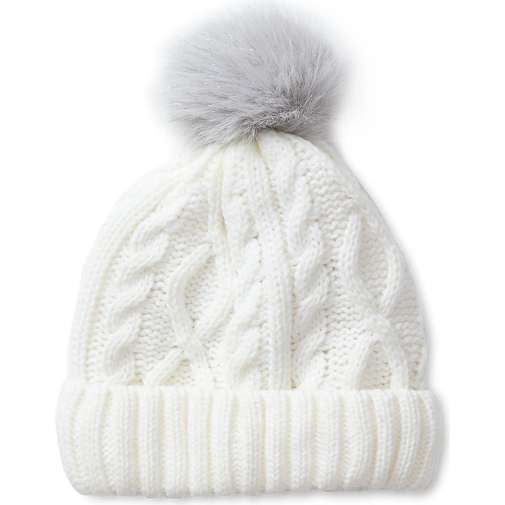 Lands' End Kids Fleece Lined Pom Hat In White