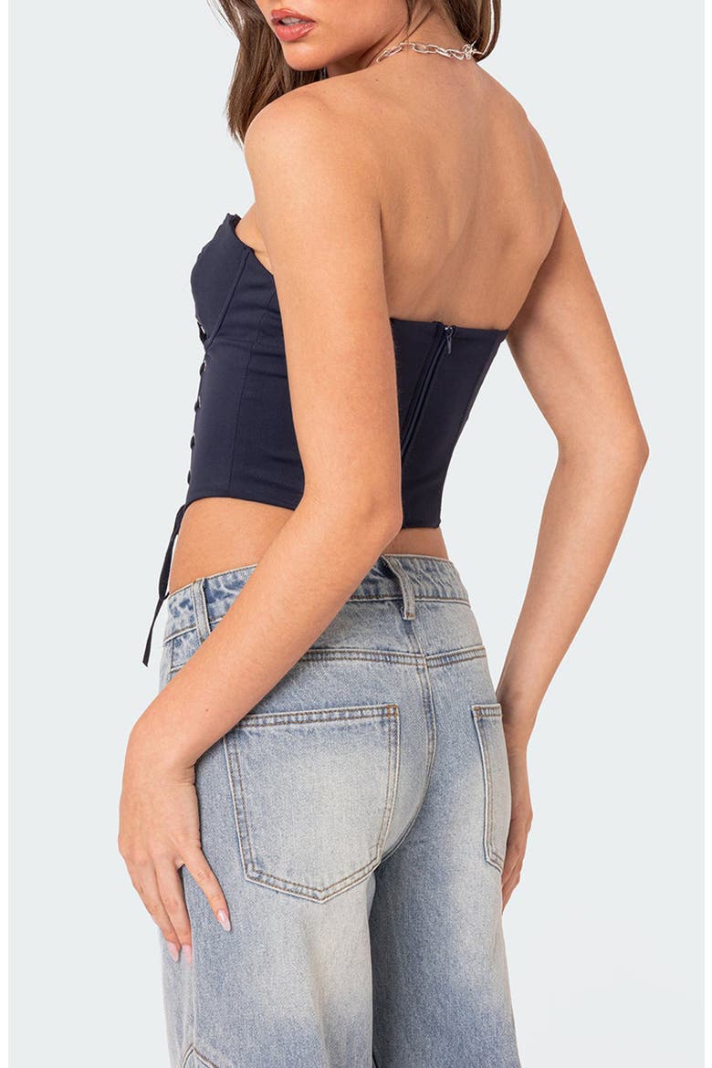 McKenna Lace-Up Strapless Corset Crop Top, Alternate, color, NAVY