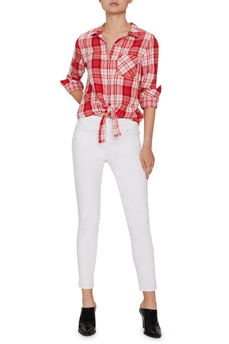 Hayley Tie Front Blouse, Alternate, color, POP OF LOVE PLAID
