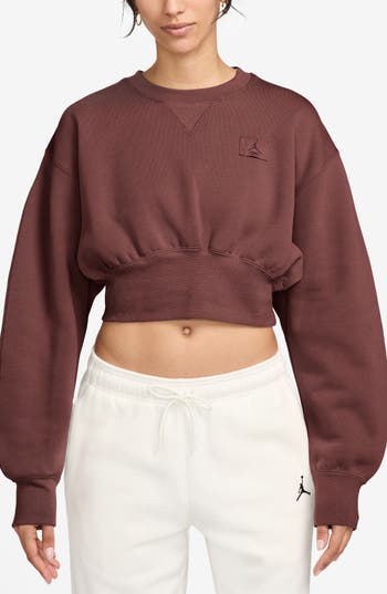 Jordan Flight Fleece Crop Sweatshirt In Brown