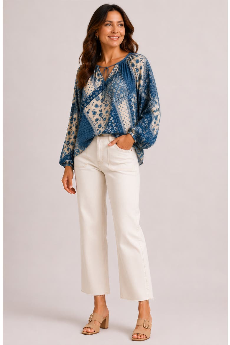 Patchwork Print Long Sleeve Top, Alternate, color, DENIM