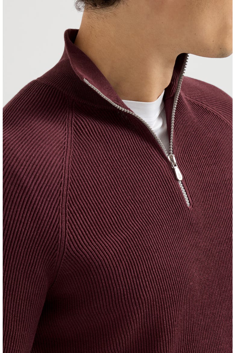 Cotton English rib sweater with half zip and raglan sleeves, Alternate, color, Burgundy
