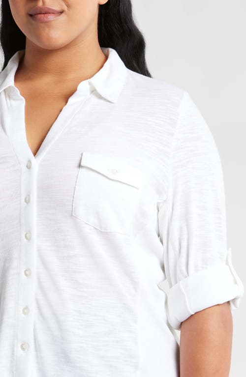 Caslon ® Roll Sleeve Knit Button-up Shirt In White