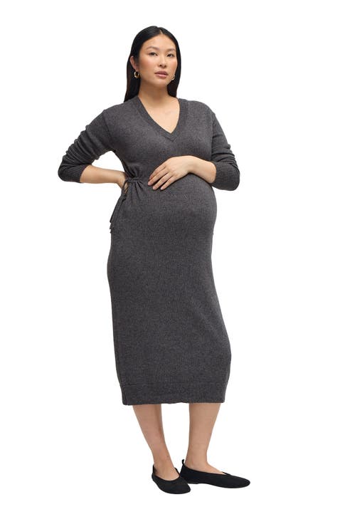 Cozy V-Neck Maternity Sweater Dress