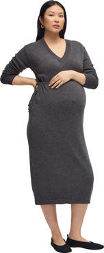 Ingrid & Isabel Cozy V-Neck Side Tie Sweater Midi Maternity Dress