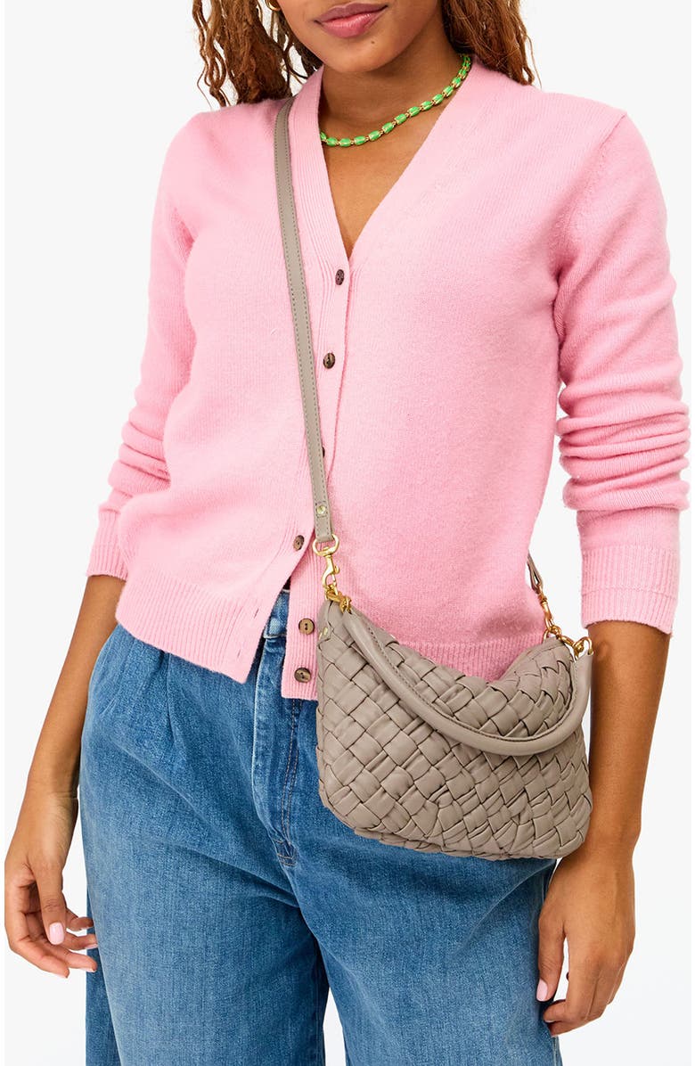 Clare V. Petit Moyen Woven Leather Messenger Bag, Alternate, color, Dove Grey