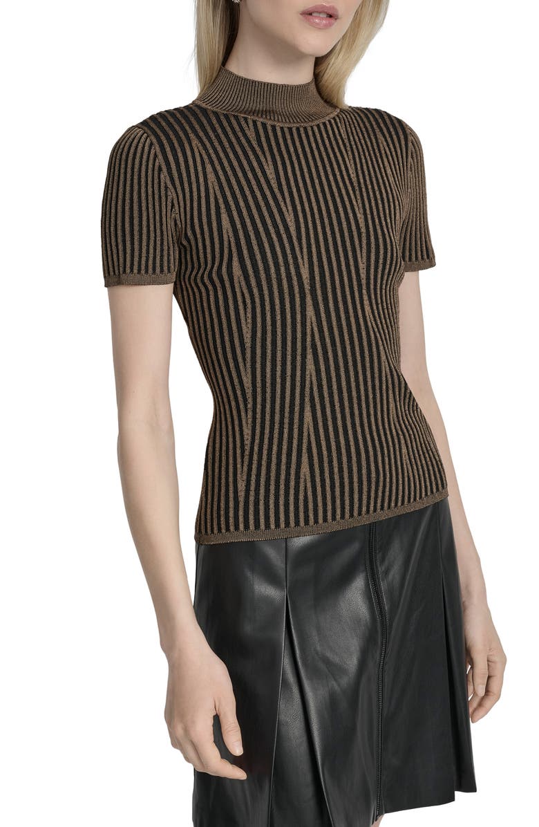 DKNY Mock Neck Knit Top, Main, color, Truffle/ Black