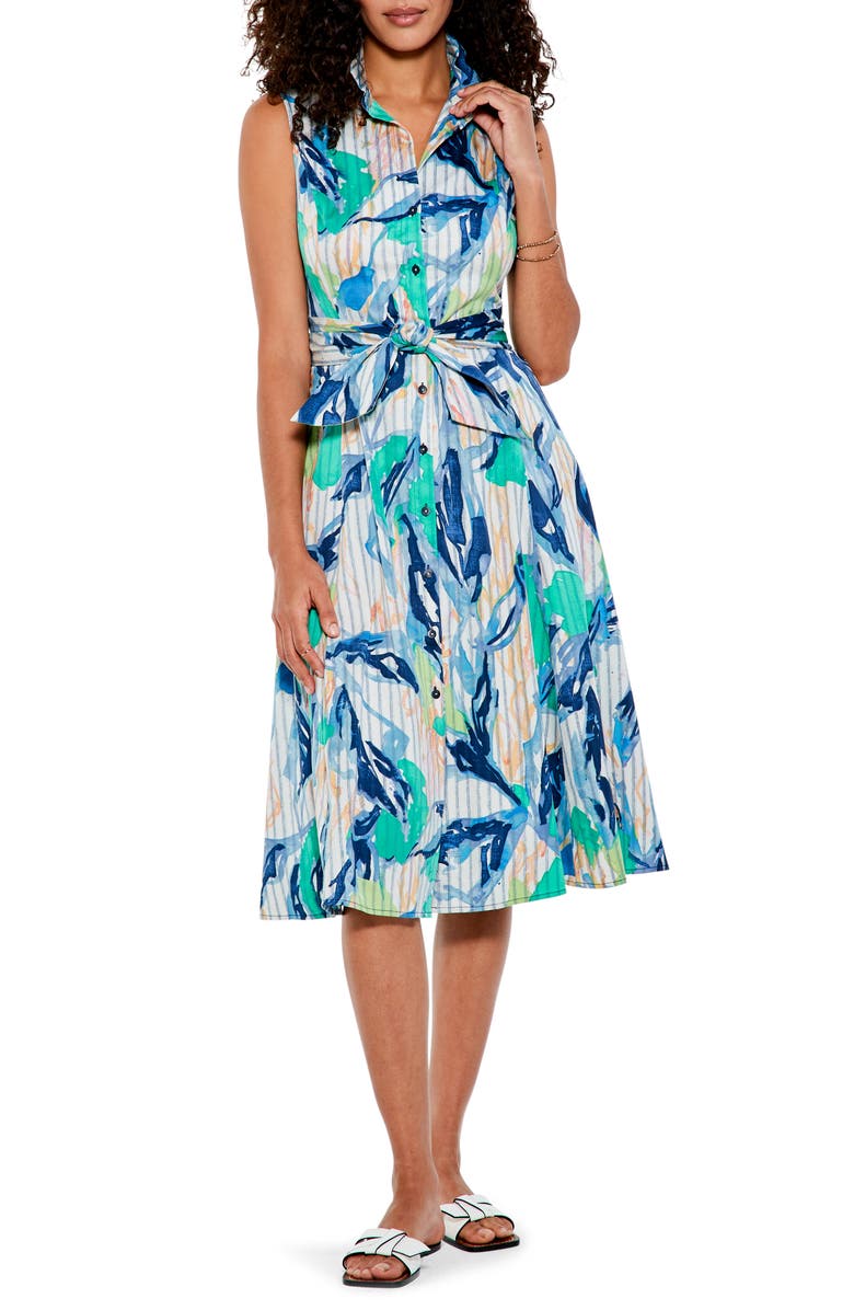 NIC+ZOE Scribble Vines Stretch Cotton Shirtdress, Main, color, 