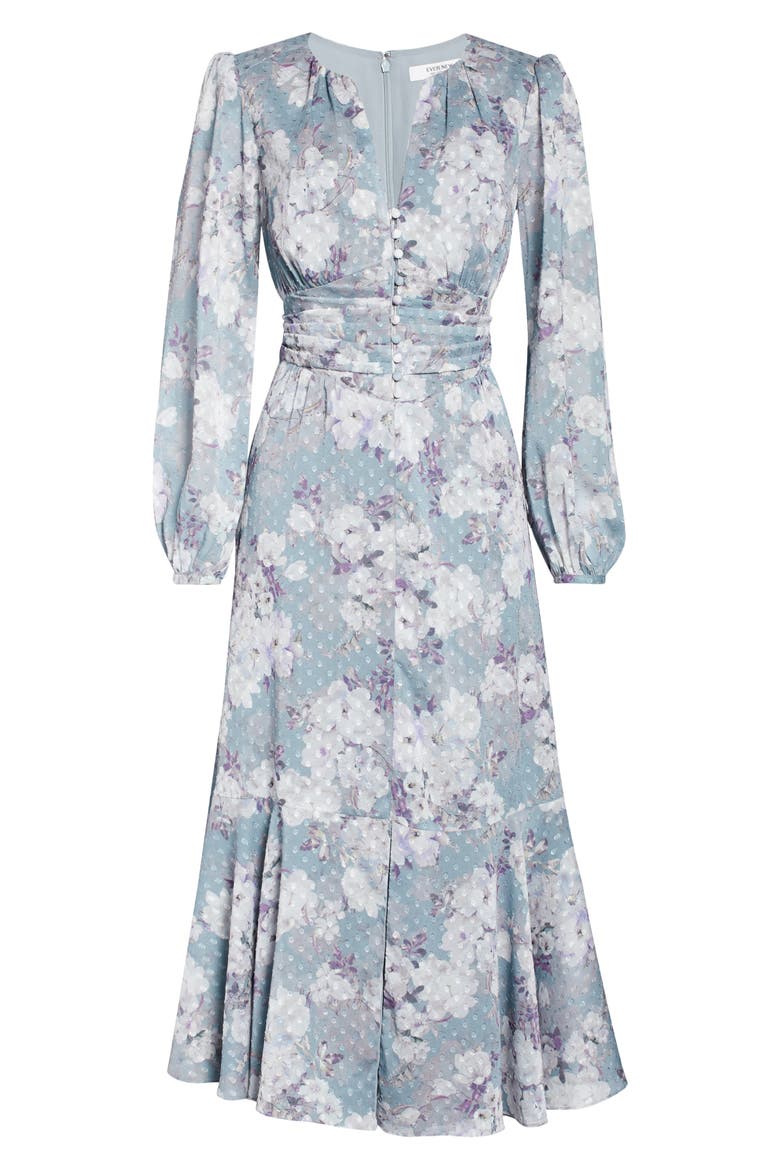Floral Long Sleeve High/Low Midi Dress, Alternate, color, TEAL PRINT
