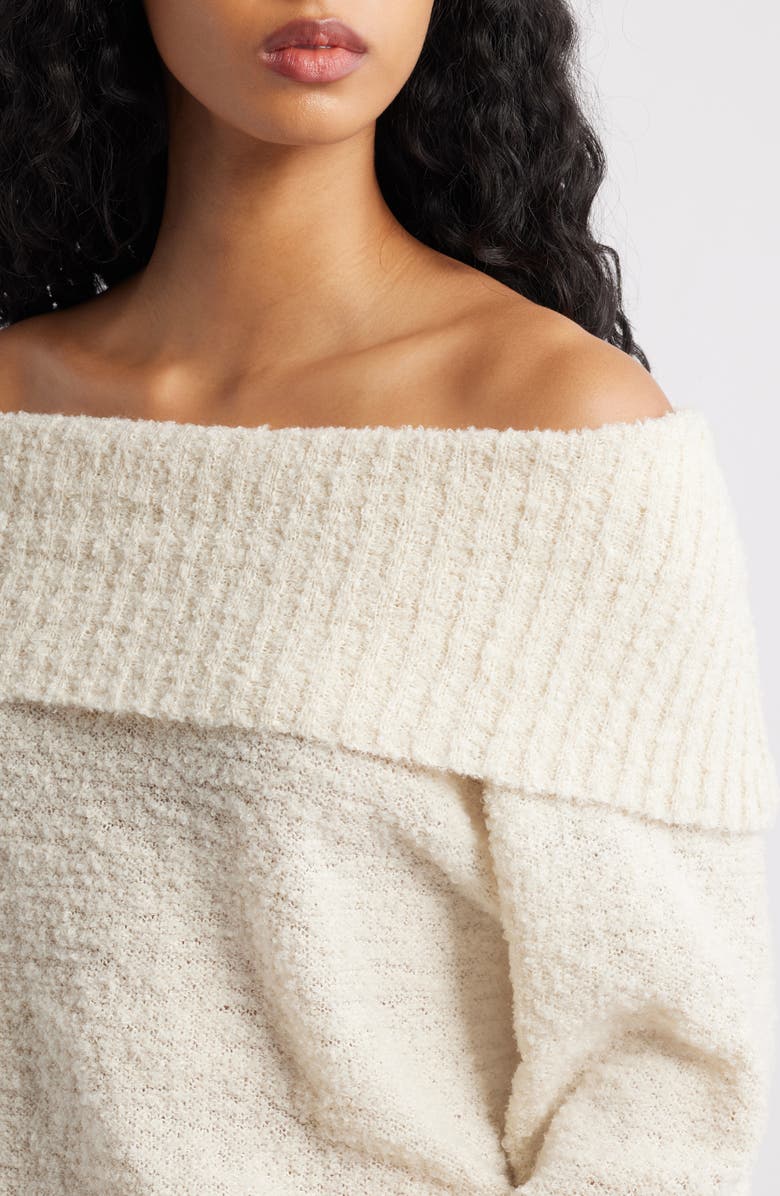Princess Polly Parkley Bouclé Off-the-Shoulder Sweater, Alternate, color, Cream