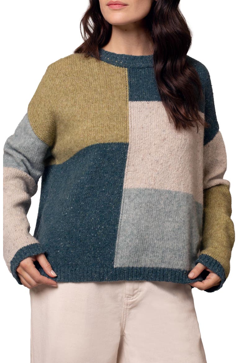 Colour Block Crew Neck Sweater, Alternate, color, Icelandic Colourblock