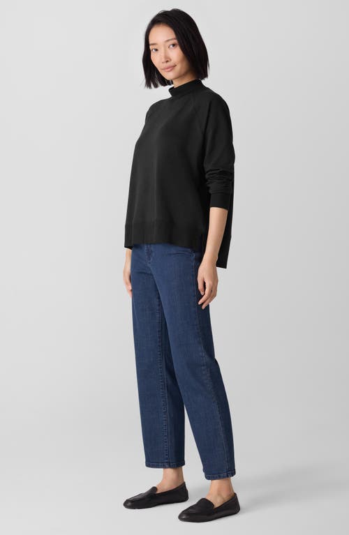 Eileen Fisher Cozy Brushed Terry Hug Mock Neck Top In Black